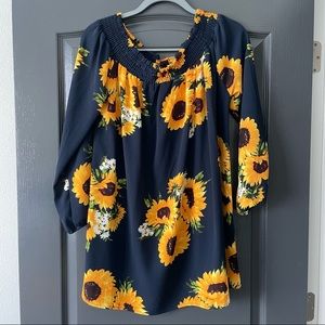 AX Paris Long Sleeve Sunflower Print Off Shoulder Dress